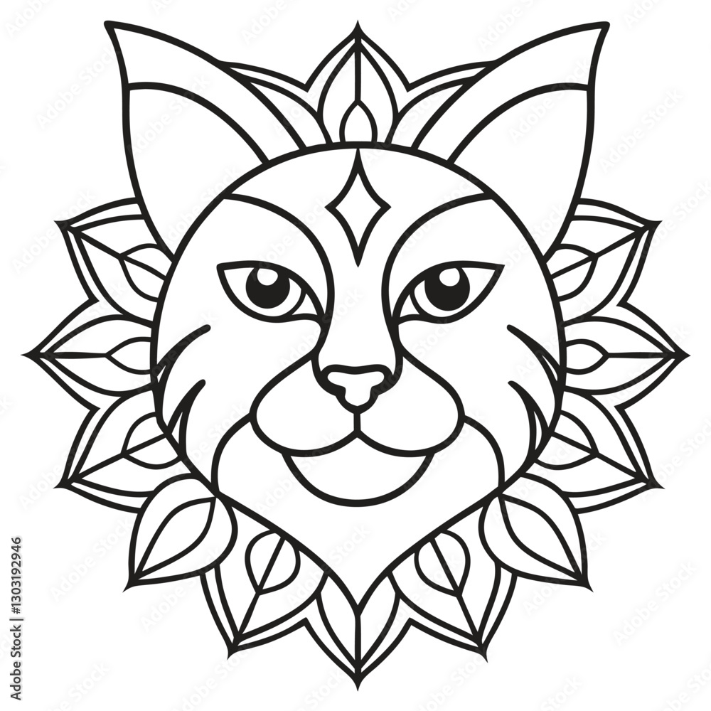 Obraz premium Line art design of a cat head with mandala vector illustration