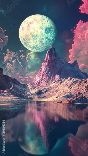 fantasy landscape mountains and moon vertical video