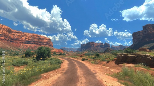 Desert Landscape Scenic Dirt Road Through Canyon