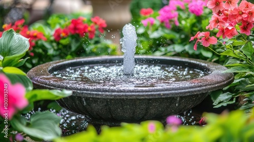 Serene Garden Water Feature with Blooming Flowers