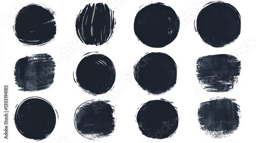 Set of hand-drawn black brush stroke circles on white background