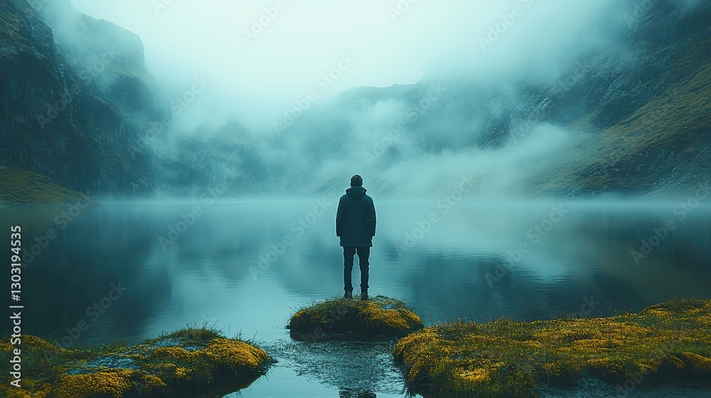 Fototapeta premium beautiful landscape with a lone man standing