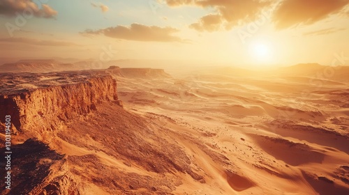 Majestic Desert Landscape at Sunset Golden Sands and Rugged Cliffs