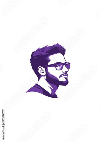 Stylized Vector Portrait of a Bearded Man with Glasses and a Modern Haircut in a Trendy Digital Art Style