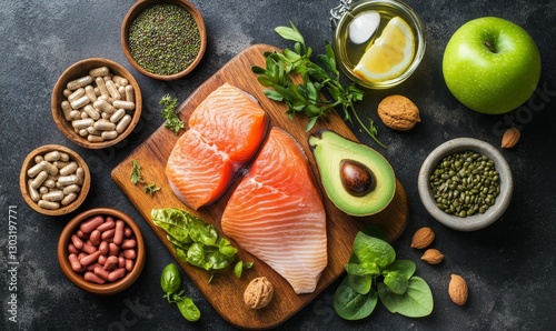 Wallpaper Mural Healthy food ingredients arranged overhead shot. Torontodigital.ca
