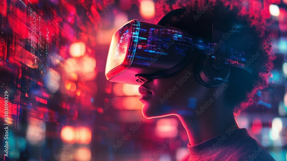 VR Headset Immersion A person wearing a VR headset, fully engaged in a digital world. VR Headset Immersion A person wearing a VR headset, fully engaged in a digital world.