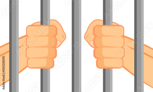 Hands holding onto prison bars, Prisoner incarcerated in a jail cell, detention of criminal 