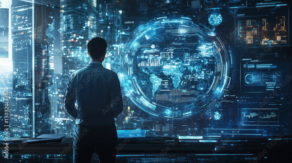 A data scientist analyzing big data, complex graphs floating in mid-air, futuristic digital workspace A data scientist analyzing big data, complex graphs floating in mid-air, futuristic digital workspace