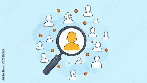 Focus on Individual Among Crowd with Magnifying Glass Illustration
