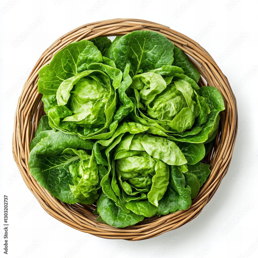 fresh lettuce in a basket, isolated on white, top view fresh lettuce in a basket, isolated on white, top view