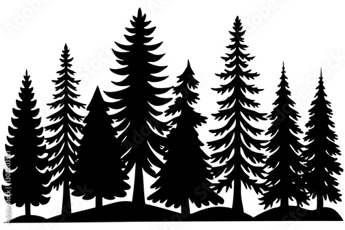 Forest tree silhouettes collection. Pine trees horizontal pattern panorama background. Vector illustration Fir trees silhouettes set. Coniferous spruce horizontal background
