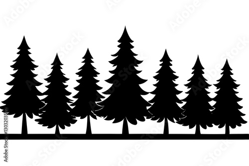 Forest tree silhouettes collection. Pine trees horizontal pattern panorama background. Vector illustration Fir trees silhouettes set. Coniferous spruce horizontal background
