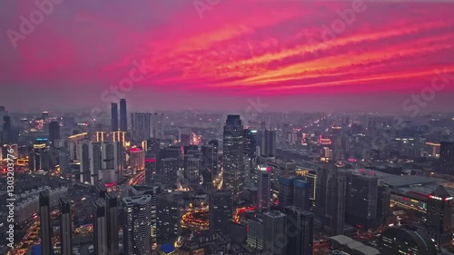 Unforgettable sunset over Shenyang with fiery clouds and stunning evening glow
