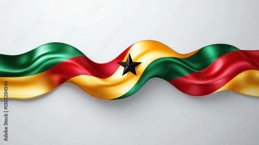 Fototapeta premium A Vibrant Display of the Ghanaian Flag Elegantly Flowing in the Breeze with Rich Colors