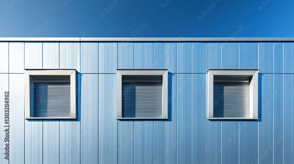 Fototapeta premium Three square windows on a light blue wall.