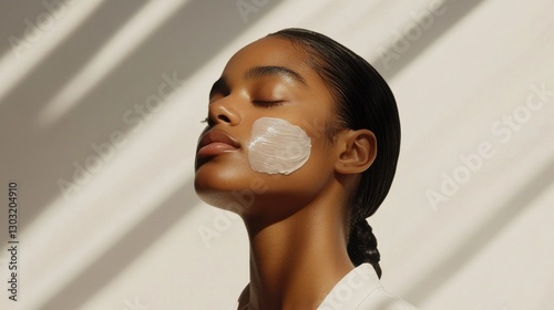 Serene Model with Face Mask Under Soft Overhead Light