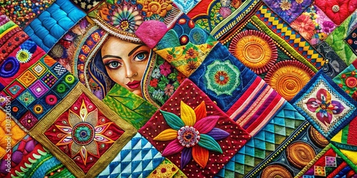 Vibrant Patchwork Pop Art Texture Design - Abstract Sketch Style