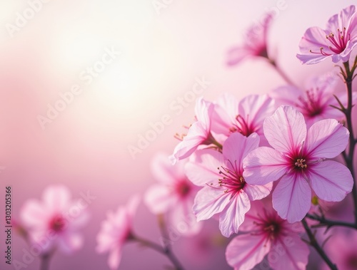 Vibrant floral background with pink and purple blooms on pastel sky, evoking empowerment for Women’s Day