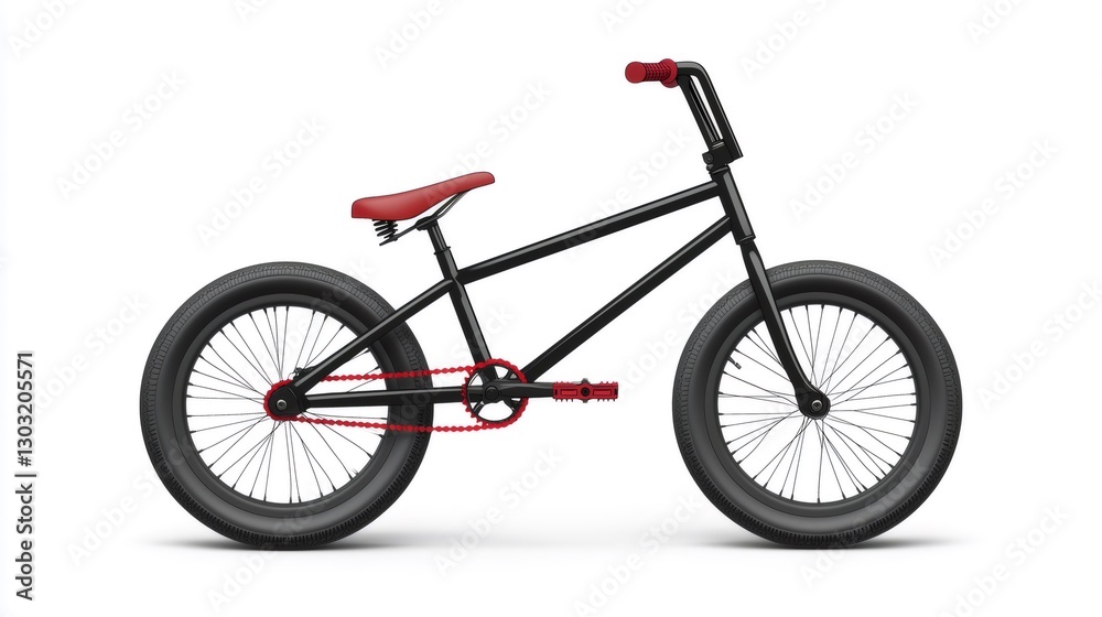 Black BMX Bike with Red Details Standing Out on White Background Black BMX Bike with Red Details Standing Out on White Background
