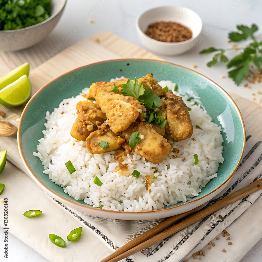 ollof rice and chicken with a light bckground ollof rice and chicken with a light bckground