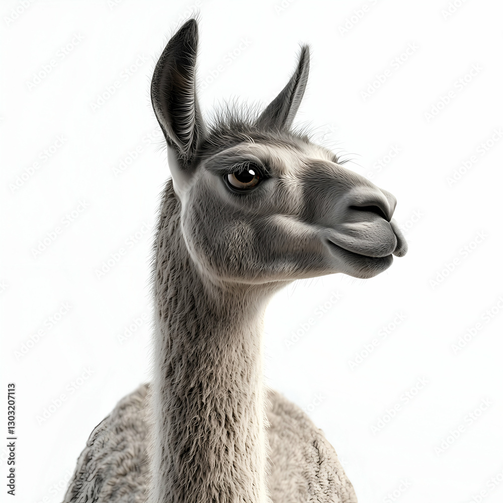 Obraz premium Llama Portrait Close-Up: Adorable Furry South American Mammal in Vibrant Colorful Fantasy Nature Photography