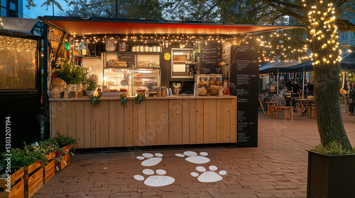 A vibrant street food stand at a food market offering delicious food, perfect for casual dining and food service in a lively food industry setting.