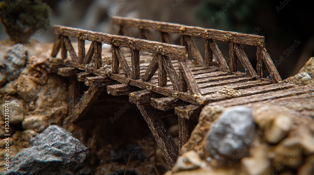 Miniature Wooden Bridge in Rocky Terrain Miniature Wooden Bridge in Rocky Terrain