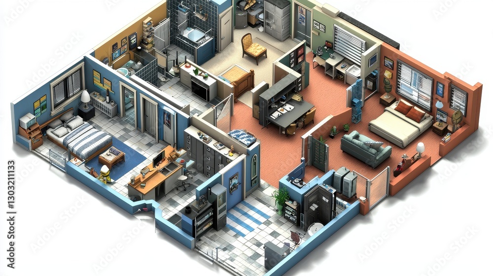 Home floorplan 3D isometric view Home floorplan 3D isometric view