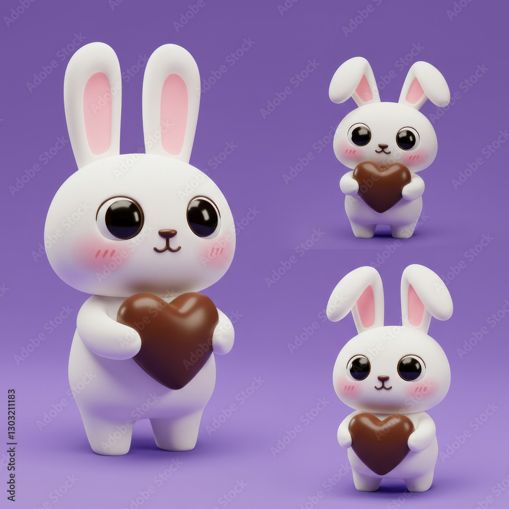 Fototapeta premium Adorable White Bunny Holding a Chocolate Heart - 3d render
