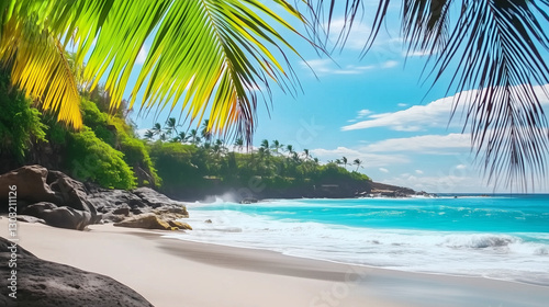 Vacations, Tropical Paradise Beach with White Sand and Turquoise Waters