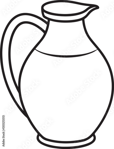 jug line art, black outline, vector and illustration, coloring book page line art drawing