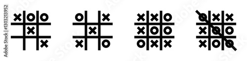 Tic-tac-toe vector icon showing different game outcomes. Editable stroke.