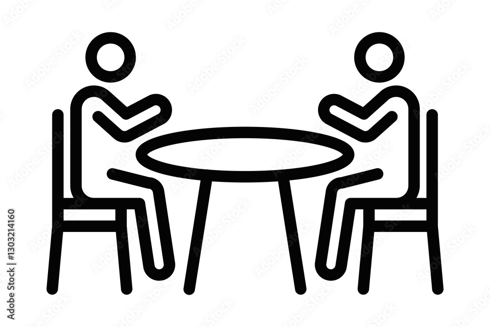 Fototapeta premium Negotiation vector icon with two people sitting at a table. Editable stroke.