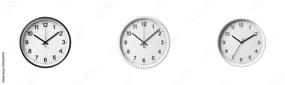 White wall clock set front view isolated on transparent background cut-out White wall clock set front view isolated on transparent background cut-out