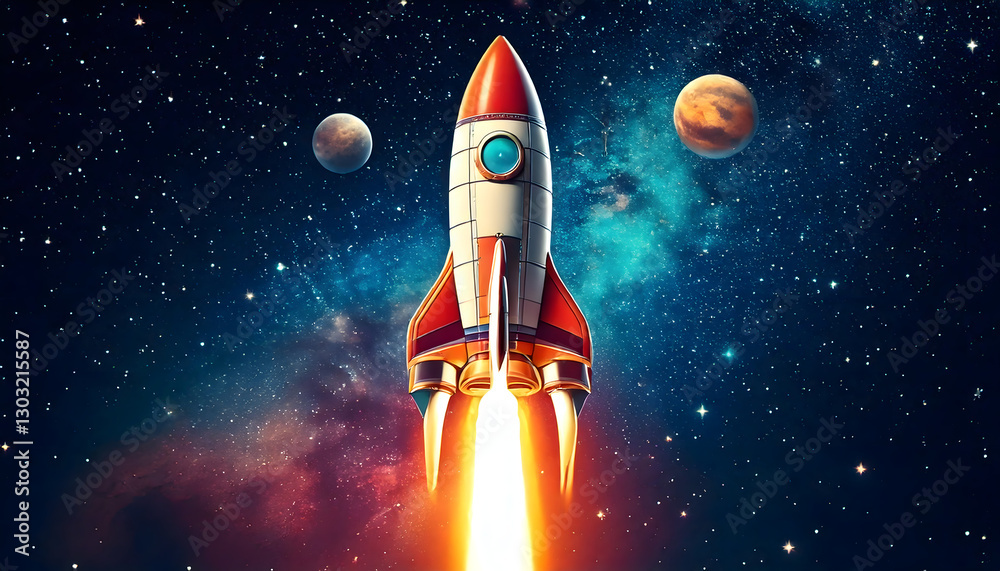 Classic Retro Rocket Launching into Space
Classic Retro Rocket Launching into Space