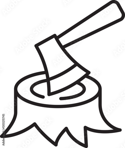 Axe on a wooden stump line icon