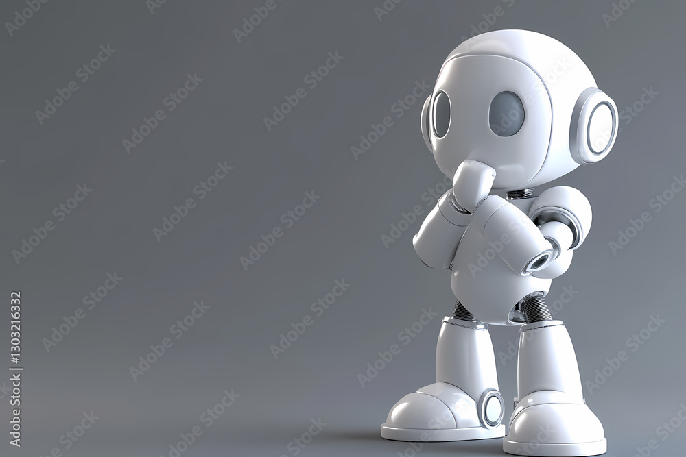 Fototapeta premium Smart Robot: A conceptual image of a friendly robot stands thoughtfully, suggesting the ever-evolving intersection of technology and artificial intelligence in a modern context.