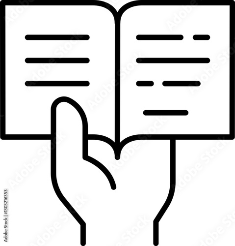Open book held by a hand line icon