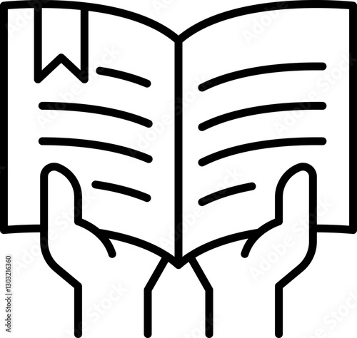 Open book held in hands line icon