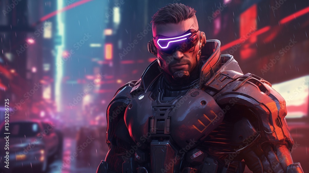 Futuristic Special Agent in Cyberpunk City