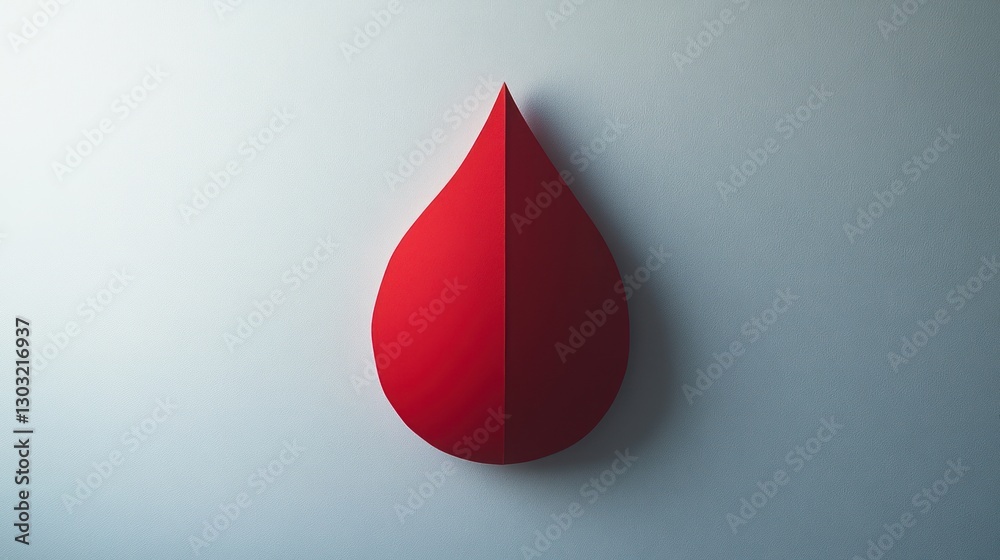 Fototapeta premium Red paper drop shape on white background.
