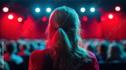 Audience Watching Performance with Colorful Stage Lights Dynamic