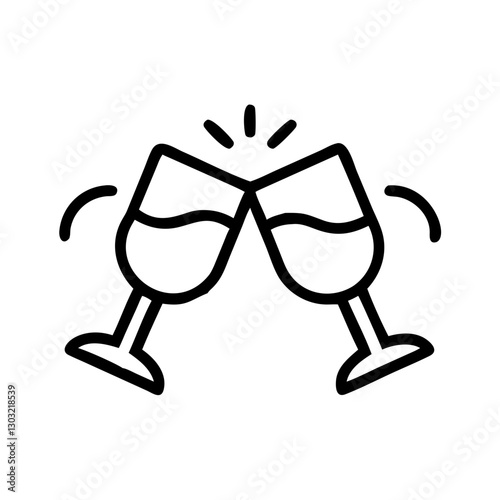 Minimalist icon of two clinking wine glasses, celebration and cheers symbol