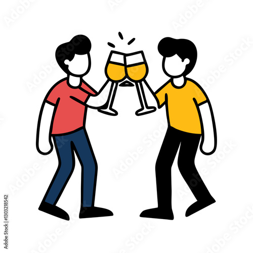 Two friends clinking glasses, celebration and social gathering illustration