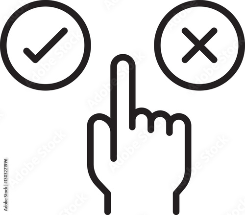 Hand gesture with check and cross icons line icon