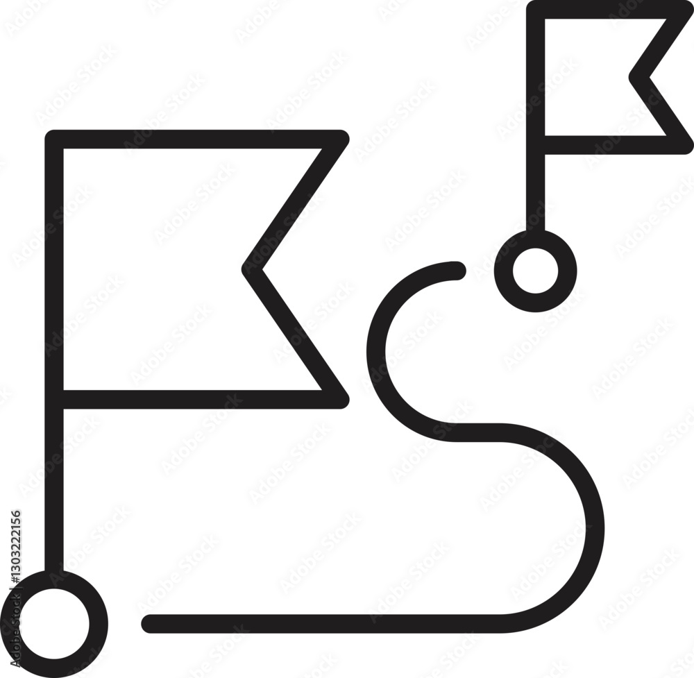 Flags marking a winding path or route line icon