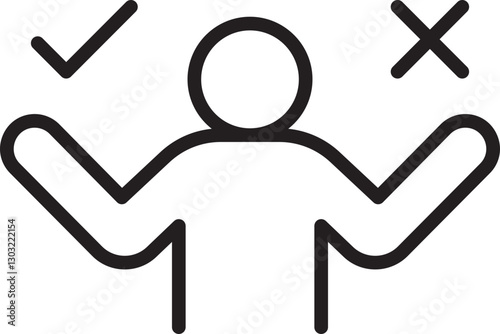 Person with arms raised, indicating choices. line icon