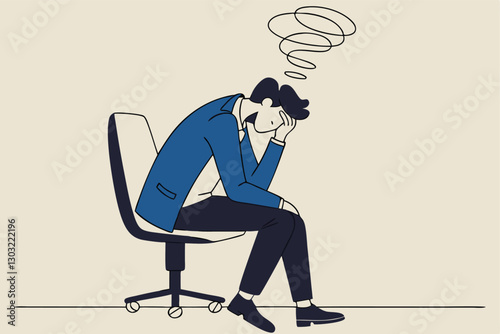 Regret on business mistake, frustration or depressed, stupidity or foolish losing all money, stressed and anxiety on failure concept, frustrated businessman holding his head sitting alone on the chair