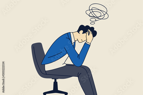 Regret on business mistake, frustration or depressed, stupidity or foolish losing all money, stressed and anxiety on failure concept, frustrated businessman holding his head sitting alone on the chair