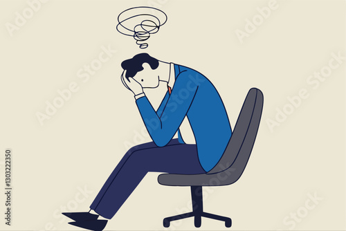 Regret on business mistake, frustration or depressed, stupidity or foolish losing all money, stressed and anxiety on failure concept, frustrated businessman holding his head sitting alone on the chair